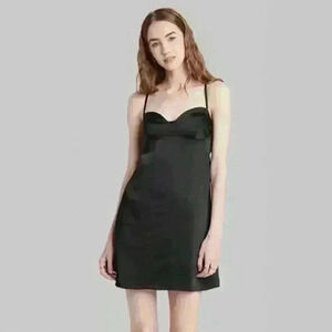 WILD FABEL Black Satin Slip Dress Fully Lined Adjustable Strap Size XS